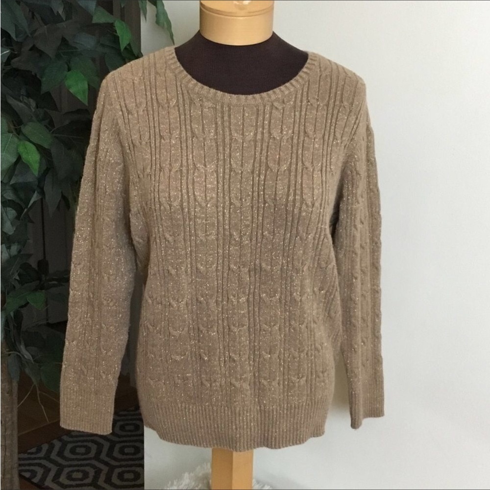 St Johns Bay sweater Womans petite XL long sleeve medium weight dark tan…